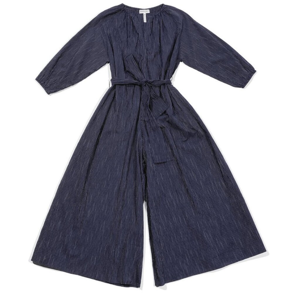 Apiece Apart Isla Wide Leg Jumpsuit 100% Cotton Navy Stripe 4